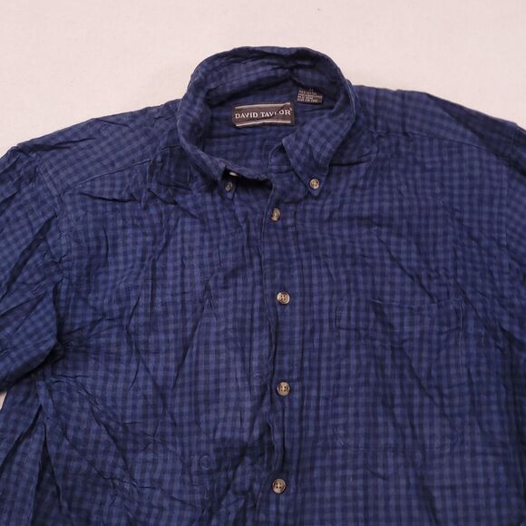 David Taylor Gingham Flannel Button Up Long Sleeve Shirt Mens Size M Blue - Picture 1 of 12